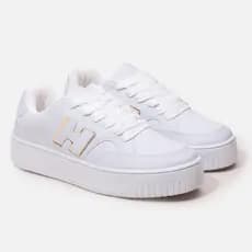 Tenis Feminino Casual Branco Ouro