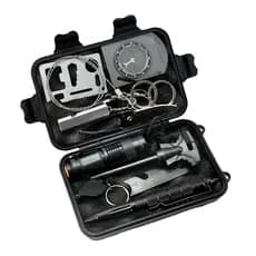 Iluminação Potente e Versatilidade Compacta Kit Emergencial e Tático 10 em 1 Leve Com Lanterna, Apito, Bússola