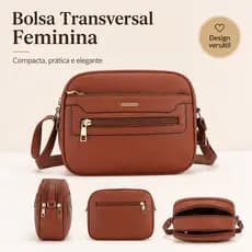 Bolsa Tiracolo Feminina Couro PU Com Bolso Frontal E Zíper