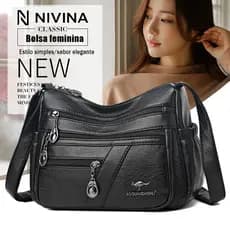 Bolsa Feminina Tiracolo Espaçosa Casual De Couro Sintético textura de couro macio, vários bolsos