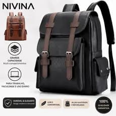 Mochila Masculina Notebook 15.6" Grande Capacidade Executiva para Trabalho - Couro PU, Viagem e Lazer, Confortável