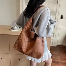 Bolsa Feminina Trançada Grande Capacidade Ombro Tote Bag Vintage Elegante Casual Para Trabalho e Dia a Dia