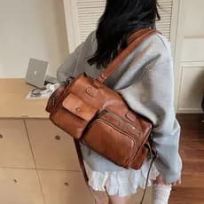 Bolsa Boston Feminina Grande Capacidade Bolsa Tote Ombro e Transversal Estilo Vintage com Múltiplos Bolsos para Uso Diár