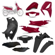 Kit Carenagem Completo Pro Tork Biz 125 2005 a 2010 Vermelho Caruaru e Preto 11 Peças