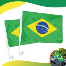 Kit 2 Bandeiras Do Brasil Para Carro Vidro Com Cabo Suporte Copa Do Mundo Manifestação Patriota 45cm