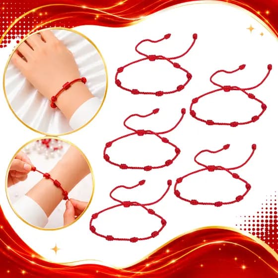 Pulseira 7 Nós Kabbalah Proteção Vermelha Ajustável Acessório Adulto Infantil Contra Mal Inveja