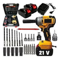 Parafusadeira Furadeira E Chave De Impacto 21V E 2 Baterias Sem Fio Soquetes Com Maleta Profissional