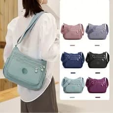 Bolsa Crossbody Feminina Bolsa De Ombro Impermeável De Nylon Multi-Zíper Bolsa De Ombro Anti-Roubo Com Vários Bolsos - M