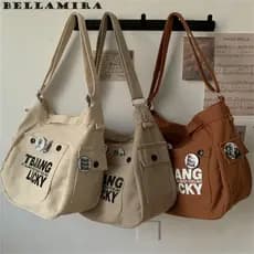 Bolsa Transversal de Lona Vintage Unissex - Grande Capacidade Unissex Estilo Escolar Para Estudantes E Bolsa Mensageiro