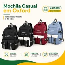 Mochila Universitária Multiuso Leve em Náilon Oxford | Bolsa Espaçosa para Rotina Diária 4 Opções de Cor