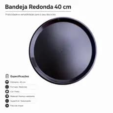 Bandeja Redonda 40cm Preta Antiderrapante Para Servir Copos Bebidas E Alimentos  4.