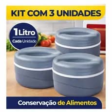 Kit Marmita Térmica 1L Cinza com Tampa de Rosca (3 Unidades) – Uso Diário