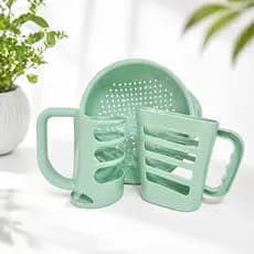 Kit Utensílios Cozinha Verde Menta Porta Óleo Porta Leite Escorredor