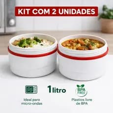 Kit 2 Marmitas Térmicas 1L Marmorizadas com Tampa de Rosca – Quente e Frio