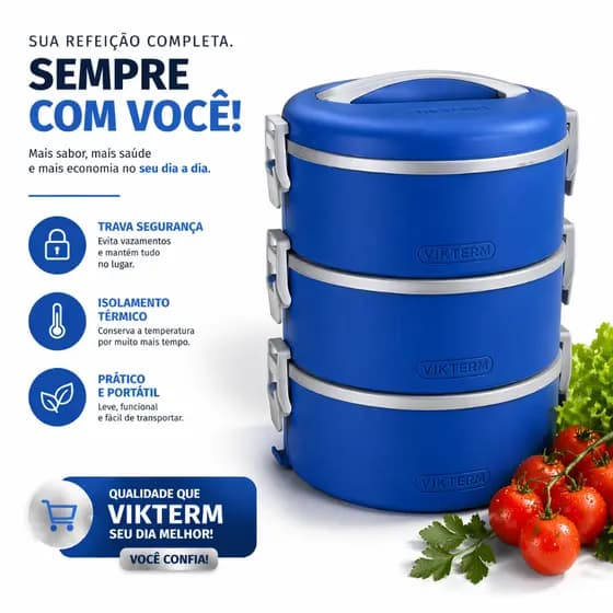 Conjunto Marmita 1,5L Azul Cinza 3 Peças com Presilhas Prático e Resistente