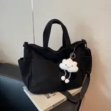 Bolsa Feminina Cotelê Coreana Grande Capacidade Ombro Transversal Casual com Pingente