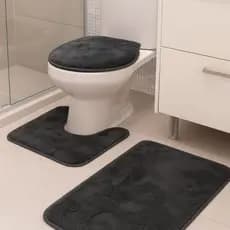 Kit 3 Tapetes Banheiro Antiderrapantes Absorventes Macio Secagem Rápida Decorativos Modernos
