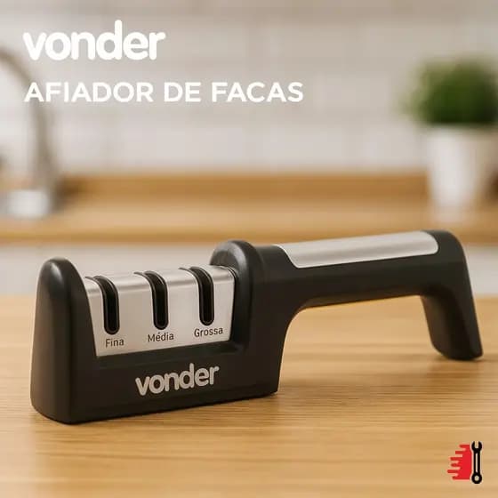 Afiador de Facas Vonder 3 Estágios Carbeto Cerâmica Aço Cozinha Profissional Antiderrapante