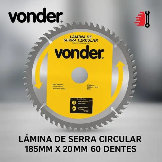 Lâmina De Serra Circular Vídea 185 mm x 20 mm 60 Dentes VONDER Corte Preciso