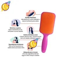 Escova Raquete Desembaraça Cabelos Profissional Cores Sortidas
