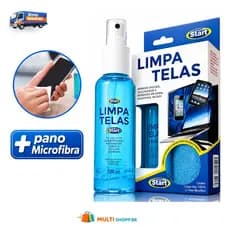 Kit Limpa Telas 120ml com Pano Microfibra Ideal Celular TV Notebook Remove Sujeira Sem Danificar