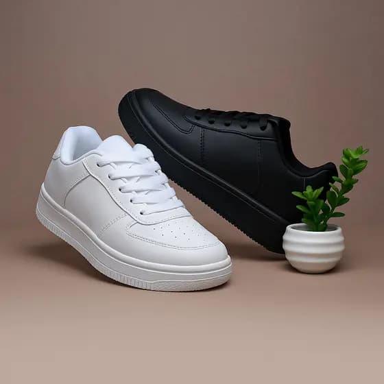 Tênis Casual Masculino Esportivo Confortável Preto Branco