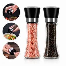 Kit Moedor de Sal e Pimenta Vidro 200ML  Regulador Temperos Especiaria Premium Inox  ENVIO IMEDIATO