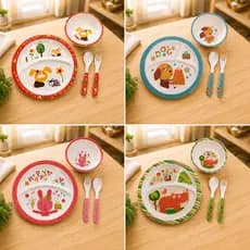 Kit Pratinho Alimentação Infantil Temas Ilustrados | Prato com Divisórias + Tigela + Garfo + Colher- ENVIO IMEDIATO