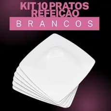 Kit 10 Pratos Quadrado Plástico branco resistentes churrascos refeições festas aniversários