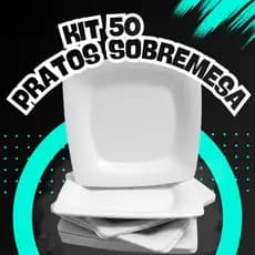 KIT 50 Pratos de Sobremesa Quadrados 17cm para Festas, Aniversários, Aperitivos e Doces