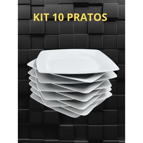 Kit 10 Pratos de Sobremesa Quadrados 17cm para Festas, Aniversários, Aperitivos e Doces