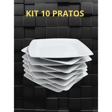 Kit 10 Pratos de Sobremesa Quadrados 17cm para Festas, Aniversários, Aperitivos e Doces