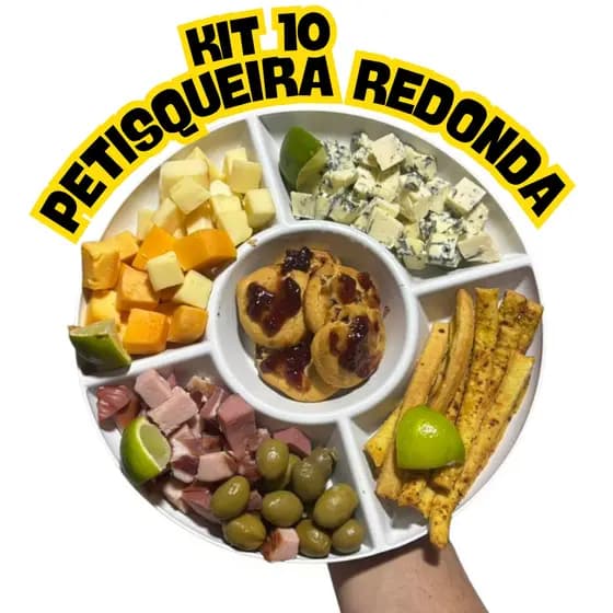 KIT 10 Petisqueira 25 cm Petiscos Prato Redondo Petisqueira 5 Divisórias Queijos Amendoim Fondue