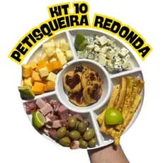 KIT 10 Petisqueira 25 cm Petiscos Prato Redondo Petisqueira 5 Divisórias Queijos Amendoim Fondue