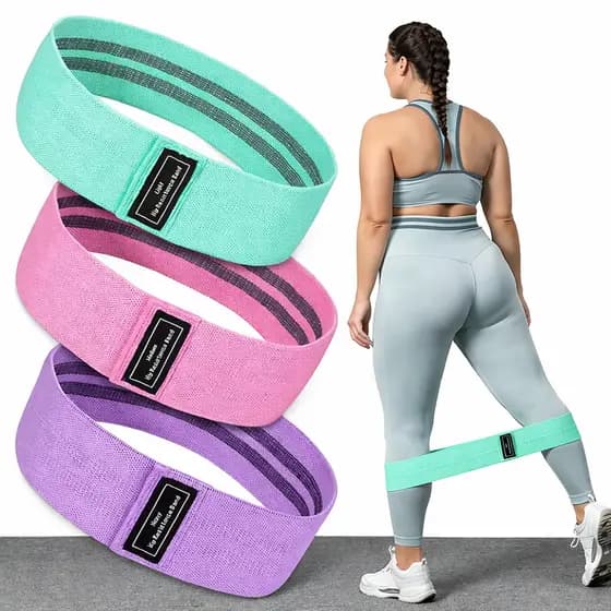 Faixas Elásticas de Resistência Kit com 3 Níveis Tecido Antiderrapante para Glúteo Perna e Treino