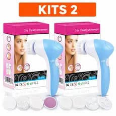 Escova Facial Elétrica 5 em 1 Kit 2 Limpeza de Pele Massageador Facial Beauty Care