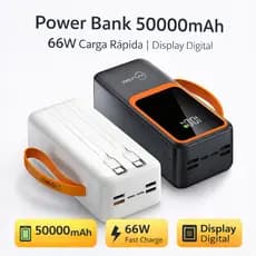 Power Bank Portátil 50000mAh com Múltiplas Saídas, 66W Fast Charge e Display