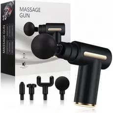 Massage Gun Portátil USB Recarregável com 4 Acessórios Para Musculação e Fisioterapia