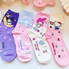 Kawaii Sanrio Meias De Desenho Animado Finas Coreanas Confortáveis Para Absorver O Suor Estudantes Bonitas Vestir