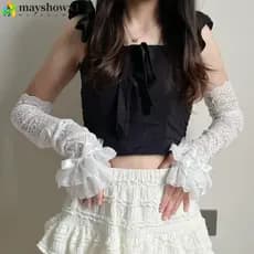 MAYSHOWX1 Manga Feminina , Luvas De Pulso De Noiva Com Laço De Renda Y2K Longas De Proteção Solar Vazadas Doces