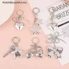 [NobleBeautiful] Y2K Prata Amor Coração Arco Chaveiro Moda Simples De Metal Para Meninas Bolsa Pingente Versátil Chave P