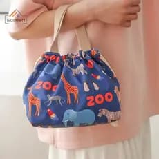[Scarlett] Bolsa Japonesa Fofa Bento Sacola De Lona Lancheiras Desenho Animado Anime Com Cordão Dobrável Para Duas [Pref