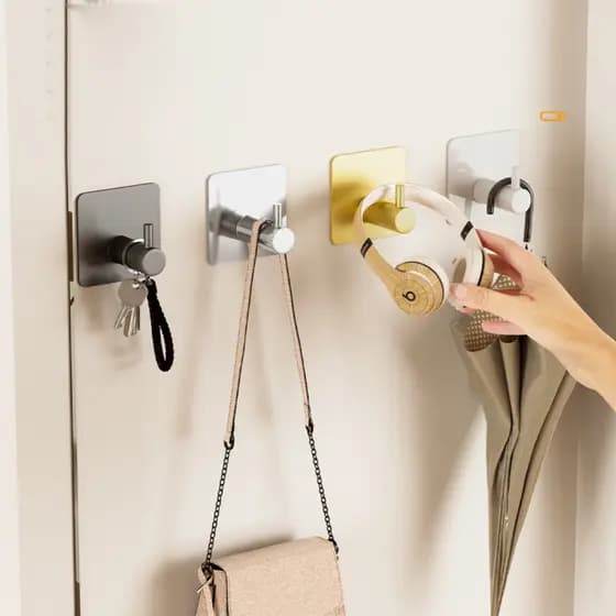 2/4pcs 304 Gancho Adesivo Forte De Aço Inoxidável Ganchos De Suspensão De Metal Sem Rastros Não Perfurados