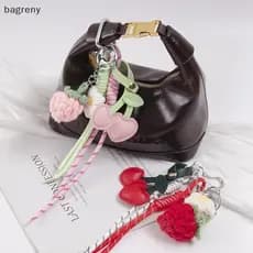 [bagreny] 1 Peça PU Cereja Malha Morango Fruta Pingente Tecelagem Corda Chaveiro Presentes Saco Charme Decoração BR