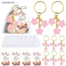 TU 12 Conjunto Flor Chaveiro Festa Favores De Aço Charme Presente Com Etiquetas E Saco De Organza Para Convidados Batism