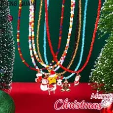 Feliz Natal Presentes Conjunto De Colar De Contas Colares De Vários Fios Para Mulheres Conjuntos De Joias Da Moda Acessó