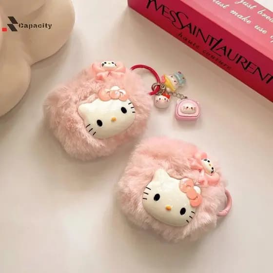 Capacidade Para Airpods 1 2 3 4 Pro Hello Kitty Fone De Ouvido Caso Pelúcia Com Chaveiro Pingente Capa Protetora Airpod
