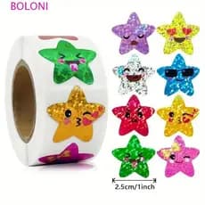 BOLONI 500 Unidades/Rolo Adesivos Decorativos , Autoadesivos Vibrantes Coloridos Com Estrelas Brilhantes , Holográfico