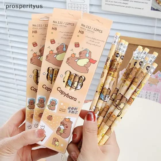 [prosperityus] 12 Unidades De Lápis De Capivara Fofo De Desenho Animado Com Borracha Kawaii Criativo Material De Escritó