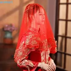 Véu De Noiva Vermelho Bordado Dourado AROMA1 , Vestidos De Casamento Chineses De Renda De Gaze , Elegante E Antigo Xiuhe